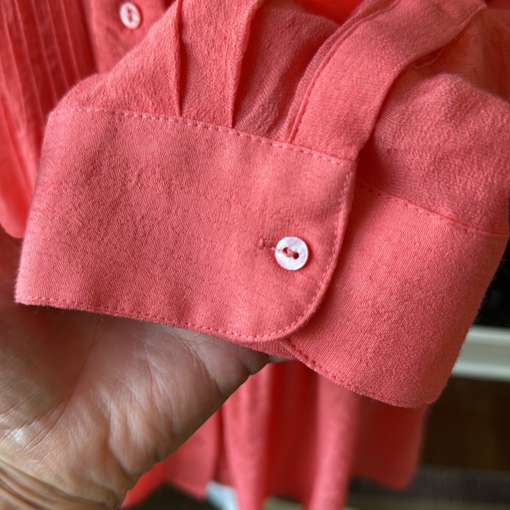ALFANI -Sz L- Women's Coral Button-Up Blouse 3/4 Sleeves w/Sewn Front Stitching - Picture 2 of 11